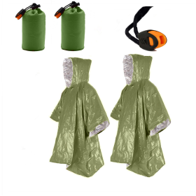 2pcs Emergency Blanket Poncho; Ultralight Waterproof Thermal Survival Space Blanket Ponchos For Outdoor Camping Hiking (Color: Green 2PCS)