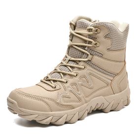 Outdoor Men Hiking Shoes Waterproof Breathable Tactical Combat Army Boots Desert Training Sneakers Anti-Slip Mens Military Boots (Color: sand color, size: 45.0)