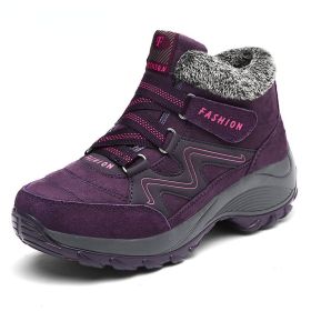 Winter Women's Snow Boots All-match Thick Bottom Increased Velvet Warm Low Ankle Outdoor Leisure Sports Shoes Hiking Boots (Color: Purple, size: 39.0)