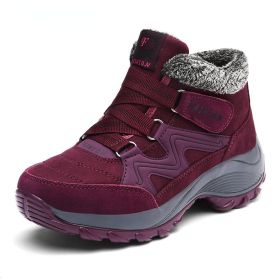 Winter Women's Snow Boots All-match Thick Bottom Increased Velvet Warm Low Ankle Outdoor Leisure Sports Shoes Hiking Boots (Color: Red, size: 38.0)