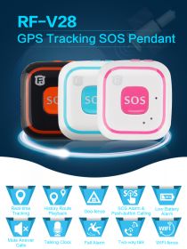 V28 Mini Smart Kids GPS Tracker Two Way Audio Communication Talking Clock SOS Geo-Fence Historical Route Playback Fall Alarm (Colour: pink)