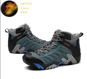 High quality Men's Hiking Shoes Outdoor High top Hunting Boots Men Genuine Leather Comfortable Trekking Boots (Color: 2058grayblue fur, size: 40.0)