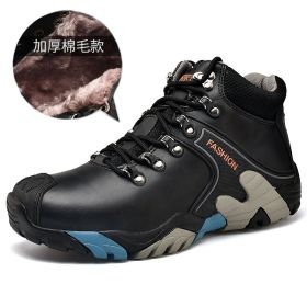 High quality Men's Hiking Shoes Outdoor High top Hunting Boots Men Genuine Leather Comfortable Trekking Boots (Color: Black Fur -A2027, size: 41.0)