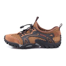 Summer Breathable Men Hiking Shoes Suede + Mesh Outdoor Men Sneakers Climbing Shoes Men Sport Shoes Quick-dry Water Shoes (Color: Brown, size: 48.0)