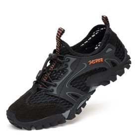 Summer Breathable Men Hiking Shoes Suede + Mesh Outdoor Men Sneakers Climbing Shoes Men Sport Shoes Quick-dry Water Shoes (Color: Black, size: 46.0)