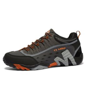 Outdoor Lover Trekking Shoes Men Waterproof Hiking Shoes Mountain Boots Genuine Leather Woodland Hunting Tactical Shoes (Color: Men-Dark gray-Orange, size: 42.0)