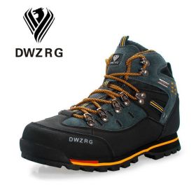 DWZRG Men Hiking Shoes Waterproof Leather Shoes Climbing & Fishing Shoes New Popular Outdoor Shoes Men High Top Winter Boots (Color: Black yellow, size: 46.0)