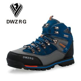 DWZRG Men Hiking Shoes Waterproof Leather Shoes Climbing & Fishing Shoes New Popular Outdoor Shoes Men High Top Winter Boots (Color: Gray Navy, size: 45.0)