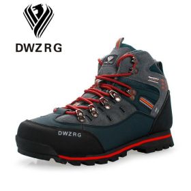 DWZRG Men Hiking Shoes Waterproof Leather Shoes Climbing & Fishing Shoes New Popular Outdoor Shoes Men High Top Winter Boots (Color: Dark Blue Red, size: 47.0)