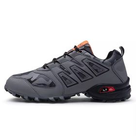 Men's comfortable sneakers wear shoes walking shoes mesh material men's hiking shoes non-slip outdoor sports shoes (Color: Gray, size: 6.5)