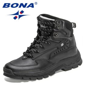 BONA 2022 New Designers High-Top Hiking Boots Men Action Leather Outdoor Wear-Resistant Non-Slip Snow Shoes Man Ankle Boots Soft (Color: Black silver gray, size: 9.5)