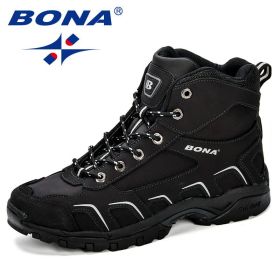 BONA New Trendy Design Men Hiking Shoes Anti-Skid Mountain Climbing Boot Outdoor Athletic Breathable Men Leather Trekking Shoes (Color: Black, size: 8)