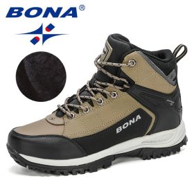 BONA 2022 New Arrival Nubuck High Top Hiking Shoes Men Durable Anti-Slip Outdoor Trekking Shoes Man Plush Warm Snow Winter Boots (Color: Medium grey black, size: 10.5)