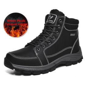 Brand Winter Leather Men Boots Plush Warm Men Snow Boots Outdoor Non-slip Hiking Boots Men Winter Shoes Men Sneakers Size 39-48 (Color: Plush Black, size: 8.5)