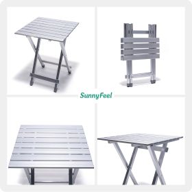 SUNNYFEEL Folding Camping Table - Lightweight Aluminum Portable Picnic Table, 18.5x18.5x24.5 Inch for Cooking, Beach, Hiking, Travel, Fishing, BBQ (Color: Silver)