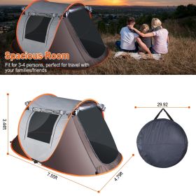 Pop Up Tent Automatic Setup Camping Tent Waterproof Instant Setup Tent with 4 Mosquito Net Windows Carrying Bag for Hiking Climbing Adventure Fishing (Type: Khaki_3_4Person_Standard)