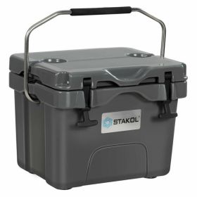 16 Quart 24-Can Capacity Portable Insulated Ice Cooler with 2 Cup Holders (Color: Gray)