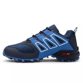 Men's comfortable sneakers wear shoes walking shoes mesh material men's hiking shoes non-slip outdoor sports shoes (Color: Blue, size: 7.0)